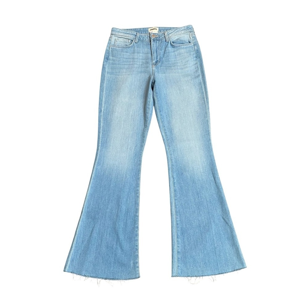 L’AGENCE Sera High Rise Flare Jeans 27 Blue Cloud Light Wash Raw Hem - Picture 4 of 15